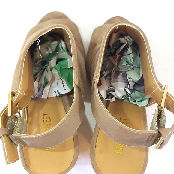 NINE WEST Women's Patono Faux Suede Wedge Sandals Nude Tan Size 8 - Picture 5 of 8